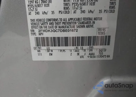 2013 Ford Edge Se из США, поврежденный, VIN 2FMDK3GC7DBE01672